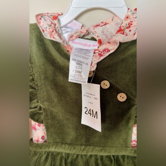 Bonnie Baby Olive Dress with Floral Accents - Picture 2 of 3